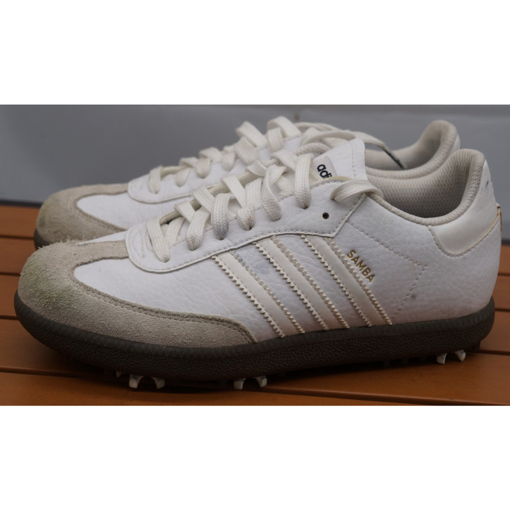 ADIDAS Youth Samba Rare Retro Spikes White Suede Golf Sneakers White Stripes 4.5